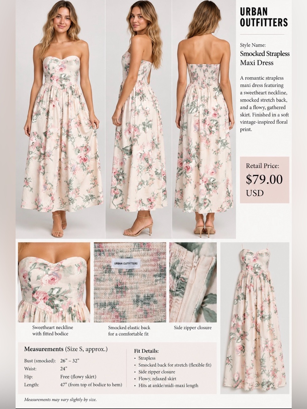 Urban Outfitters Strapless Maxi Dress - Blush Floral